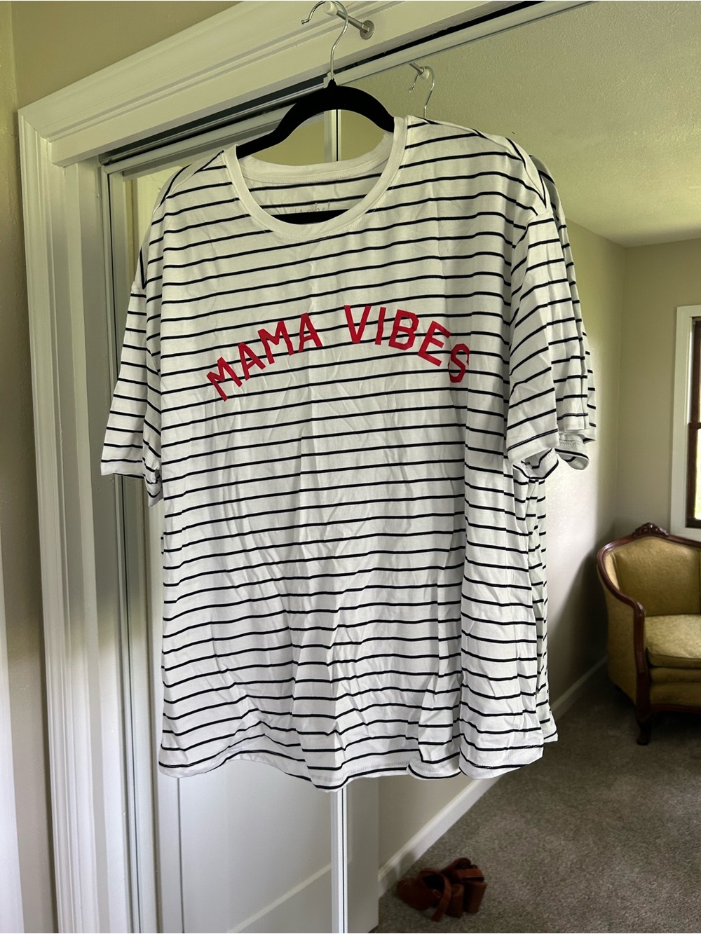 Isabel White Striped Short Sleeve Maternity Tee 'Mama Vibes'